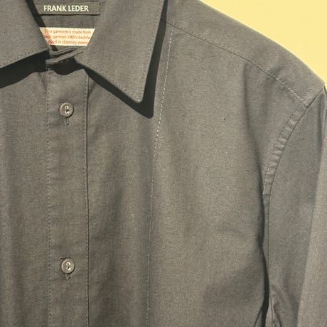 -FLANK LEDER-  OLD STYLE（REGULAR COLLAR）  vintage german 1960's bedsheets fabric (BLACK)