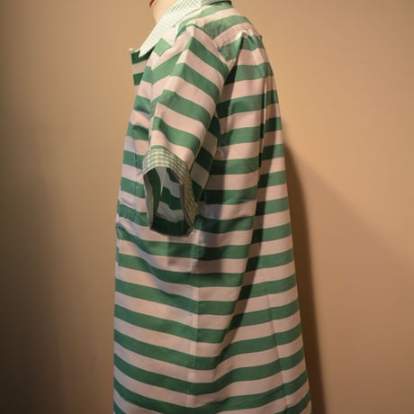 kenneth field open collar shirt -green border-
