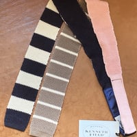 kenneth field 4face knit tie  stripe×solid mocca/white