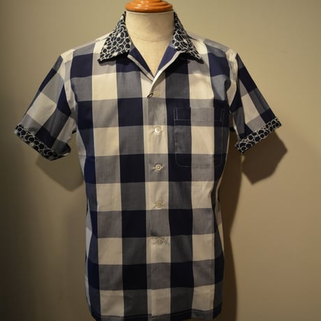 kenneth field open collar shirt -ginghamcheck-