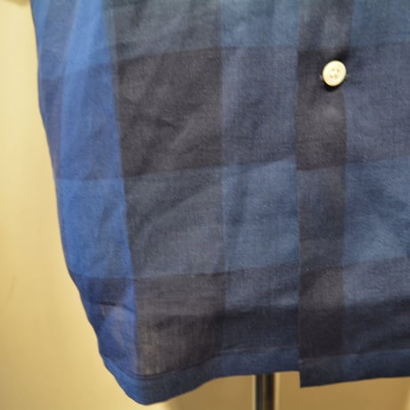 kenneth field open collar shirt -indigo block check-