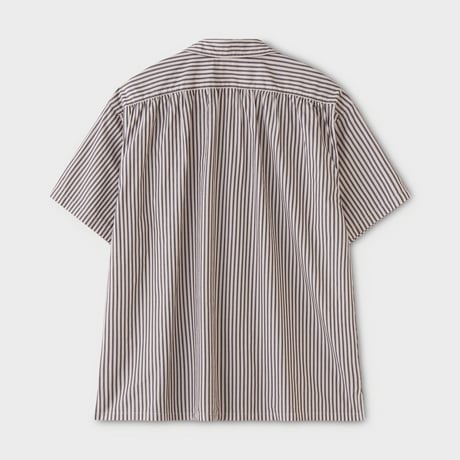 PHIGVEL‐MAKERS Co. -BACK GATHERING SS SHIRT- (desert rose×brown gray stripe)