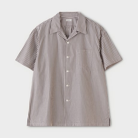 PHIGVEL‐MAKERS Co. -BACK GATHERING SS SHIRT- (desert rose×brown gray stripe)