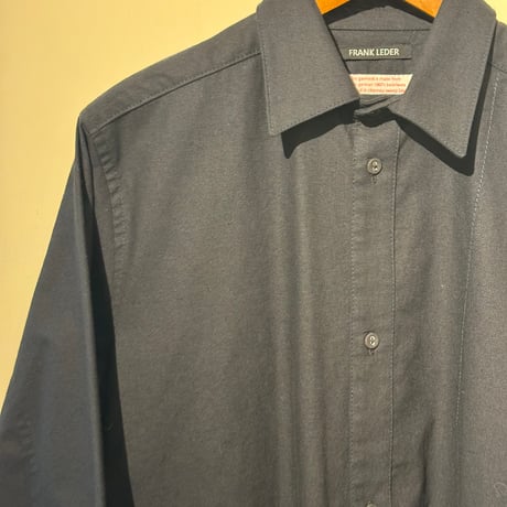 -FLANK LEDER-  OLD STYLE（REGULAR COLLAR）  vintage german 1960's bedsheets fabric (BLACK)