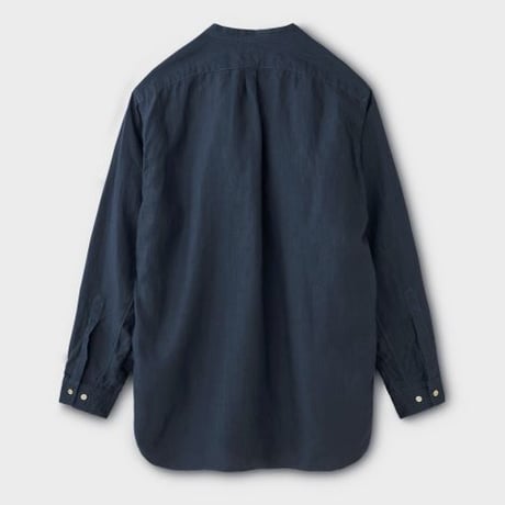 PHIGVEL‐MAKERS Co．Linen Band Collar Long Shirt(InkNavy)