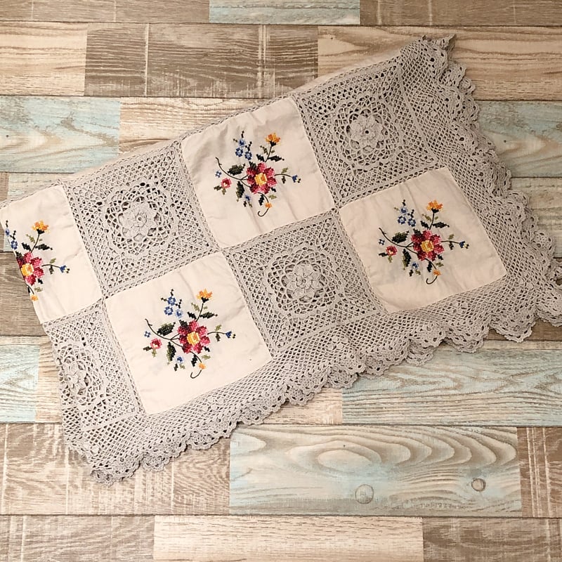 フランス アンティーク リネン 大判 ハンドメイド パッチワーク
