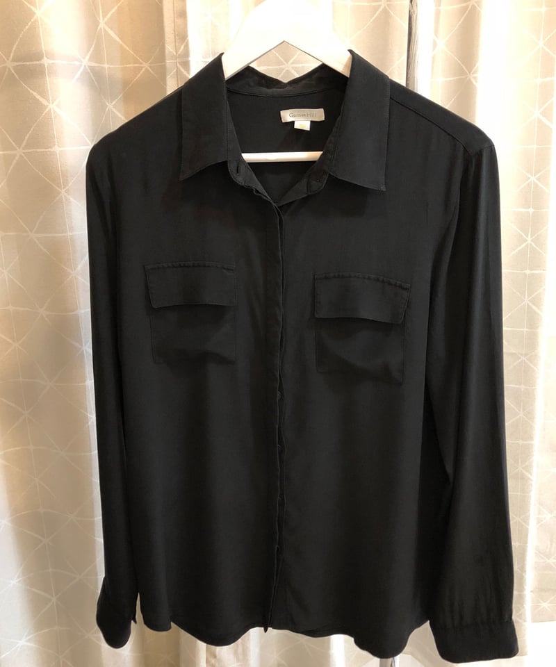 ウィメンズ古着 両胸ポケット 比翼 シルクシャツ 黒 L | REAL ME.