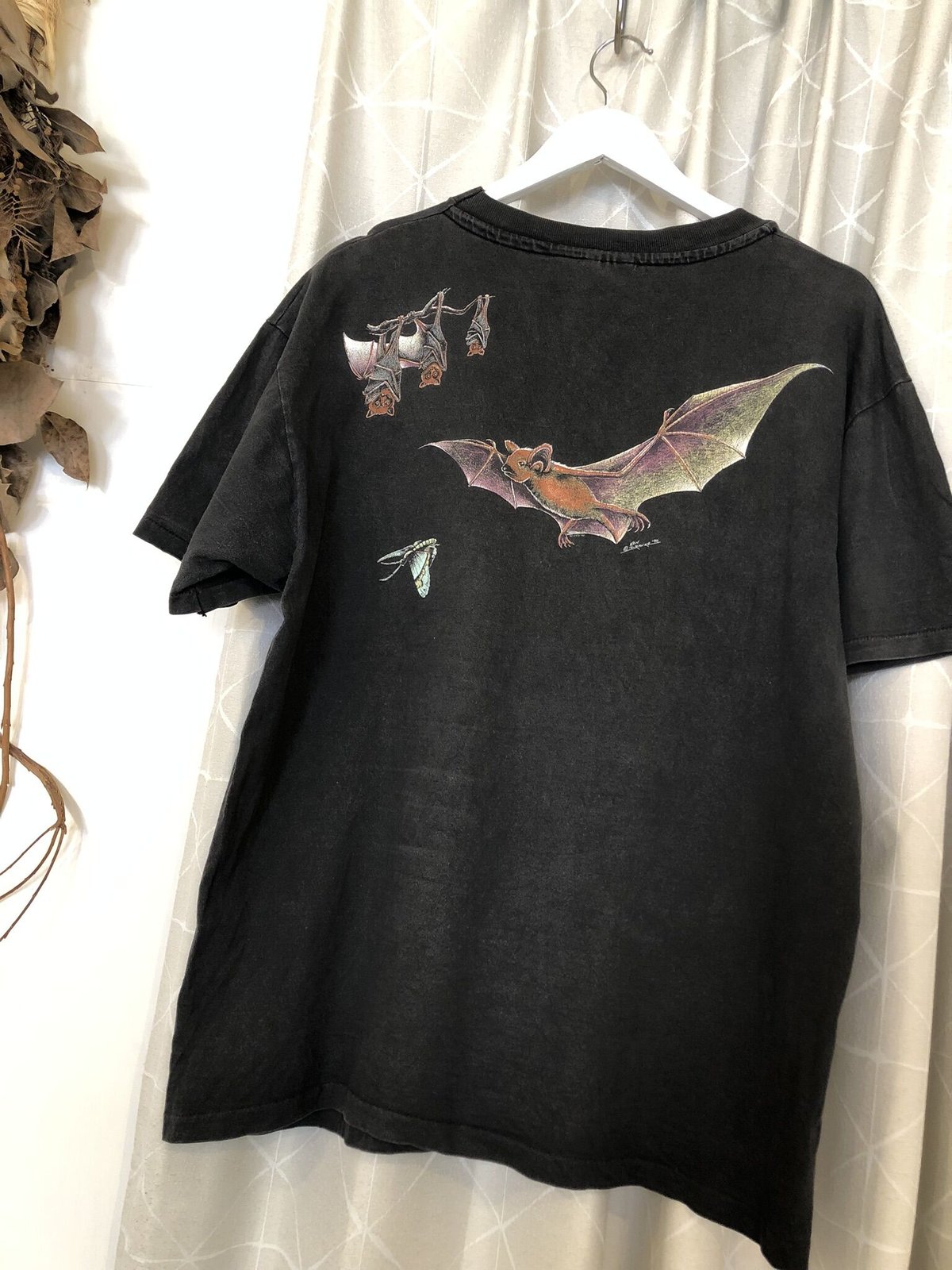 メンズ古着 半袖 コウモリ柄 ビッグ黒Tシャツ L | REAL ME