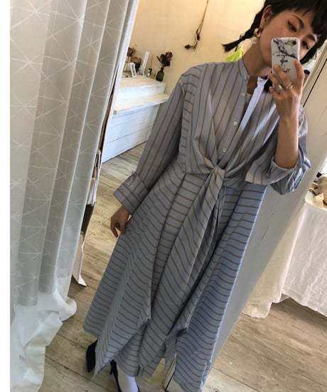 Mhairi マイリ ストライプシャツワンピ 水色 36 Sサイズ Mhairi マイリ ストライプシャツワンピ 水色 36 Sサイズ