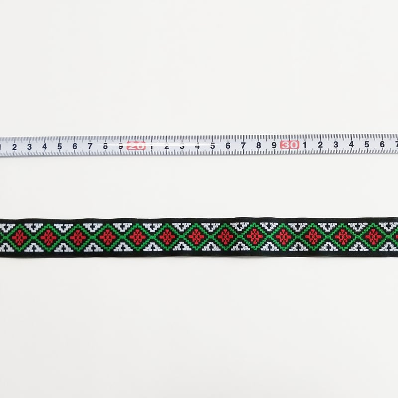 25mmチロリアンテープ「緑と赤のダイヤ」（10cm単位） | 中国・台湾