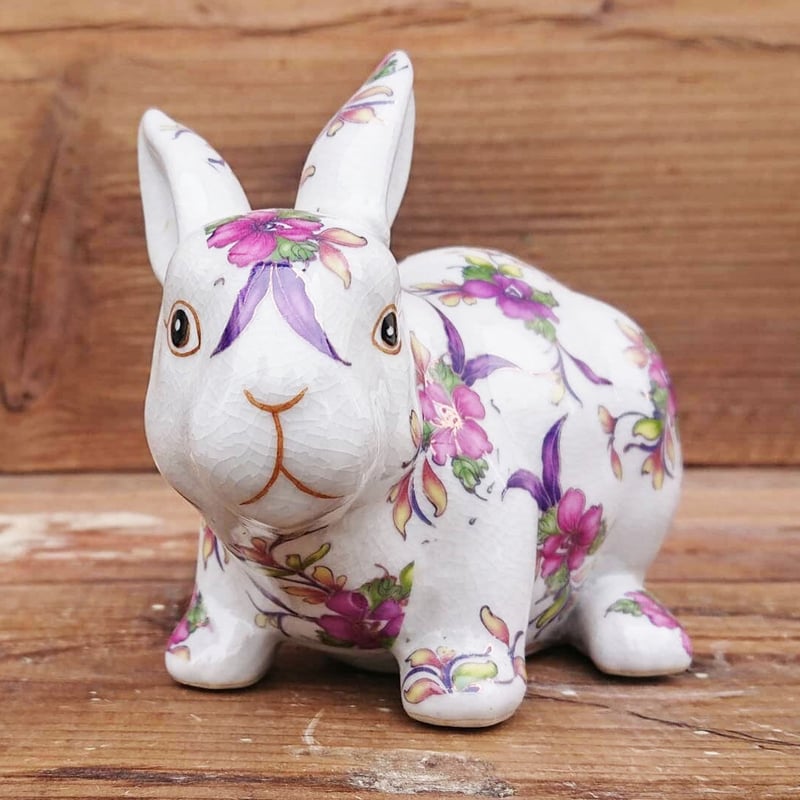 汎用うさぎ 花柄白 タグ付き 花柄うさぎのオーナメント（大） | 中国・台湾・香港・アジアの