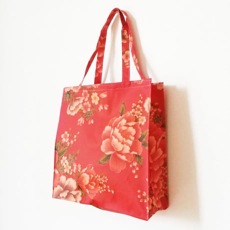 台湾花布のビニールバッグ／くすみレッド