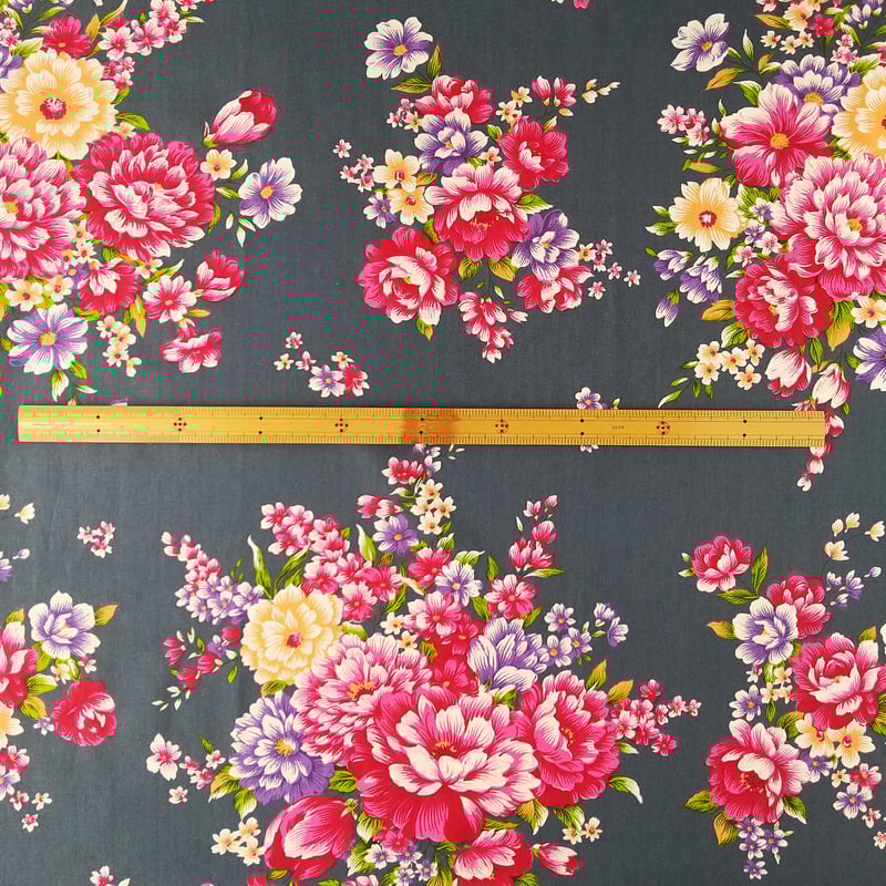 台湾花布生地（牡丹・ブルーグレー） | 中国・台湾・香港・アジアの