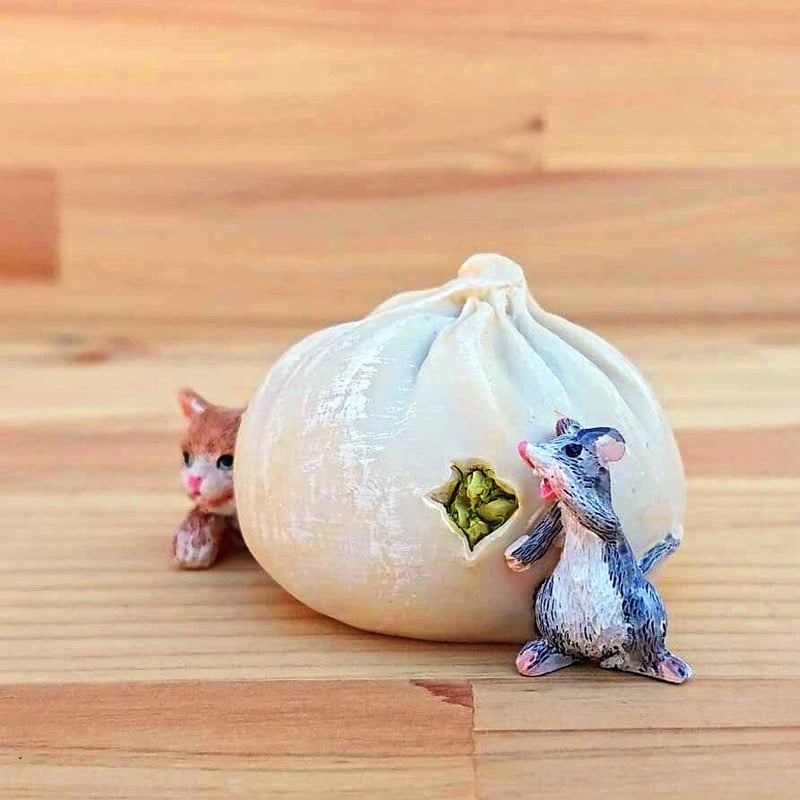 ドイツ　木工芸品　煙出し人形　おじいさん　猫とネズミ暖炉　2体セット ドイツ 木工芸品 煙出し人形 おじいさん 猫とネズミ暖炉 2体