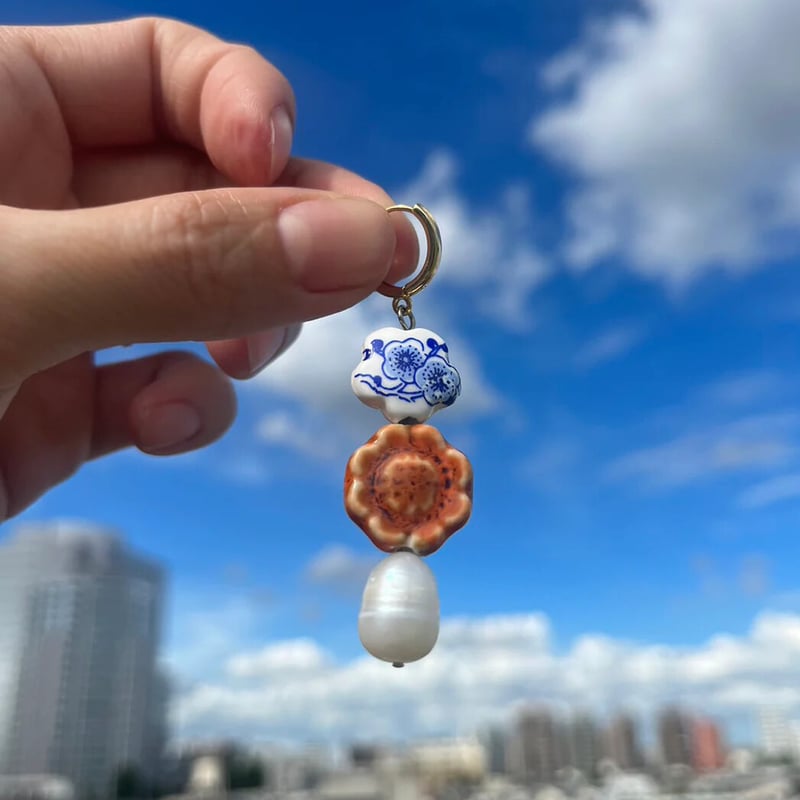 MYUUA】月餅とパールの陶器ピアス | 中国・台湾・香港・アジアの