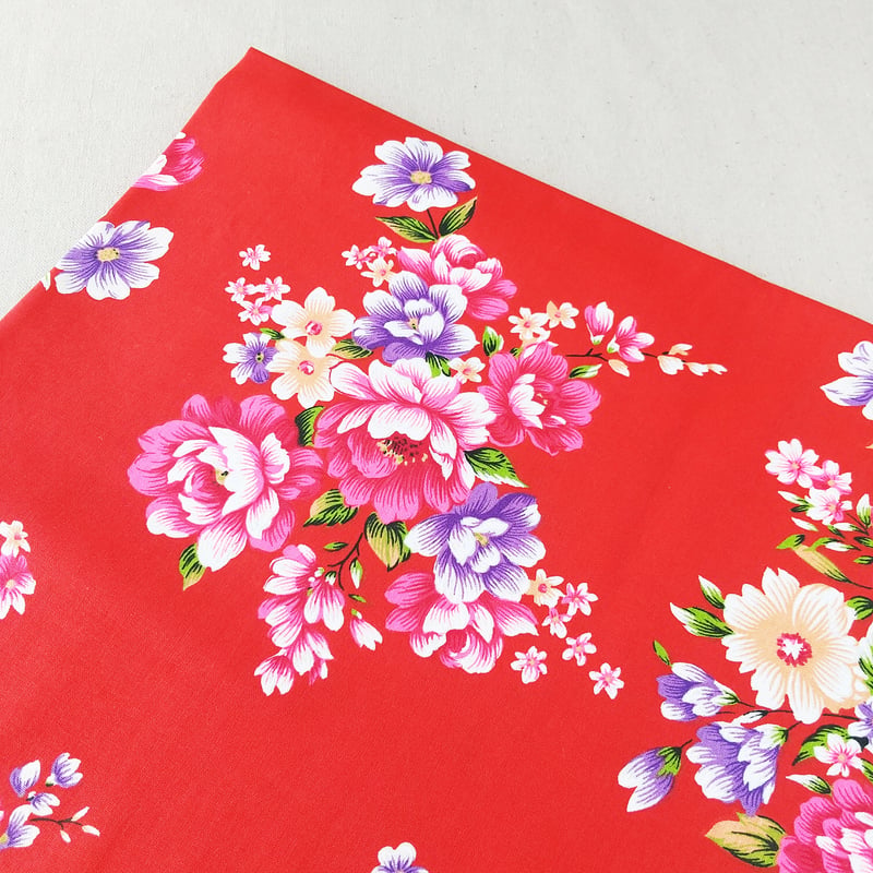 客家花布台湾花布 赤ピンク系生地見本 気持ち良