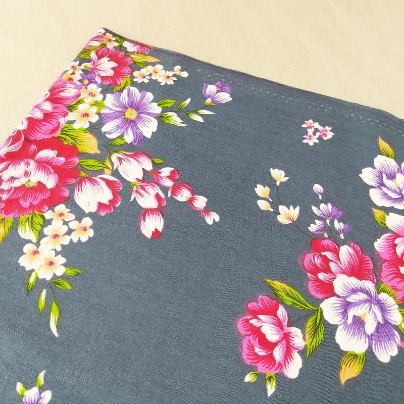 布花 台湾花布生地（牡丹・ブルーグレー） | 中国・台湾・香港・アジアの