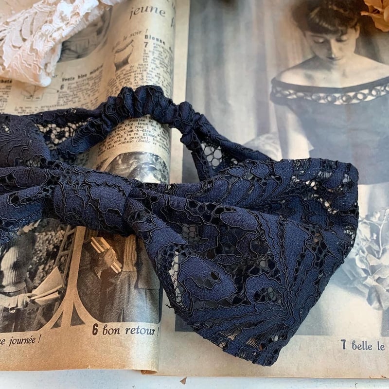 レースヘアバンド [navy × black] | Reinette