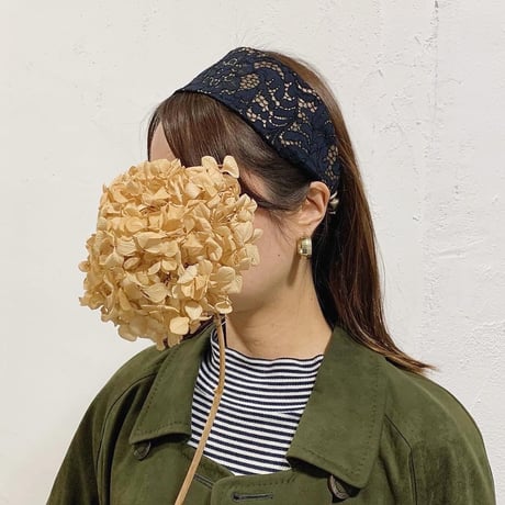 レース×サテンヘアバンド [navy × black]