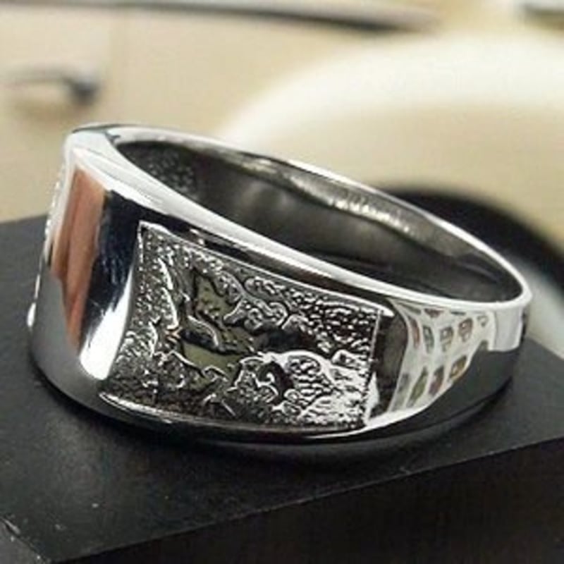 020）プラチナリング人気指輪印台ライオンの紋章入り男性用メンズ