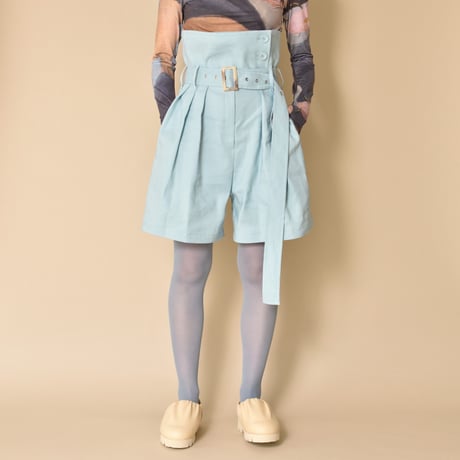 KIMHEKIM / EMMA HIGH WAIST LINEN BLEND SHORTS / SKY BLUE