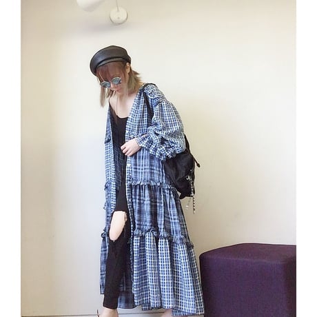 マキシ丈チェックロングシャツ