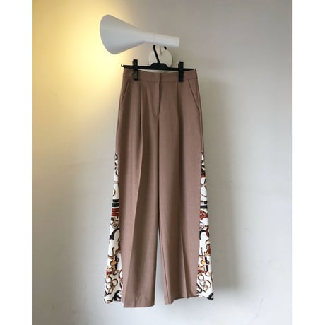 異素材スラックスワイドパンツ・ベージュ
