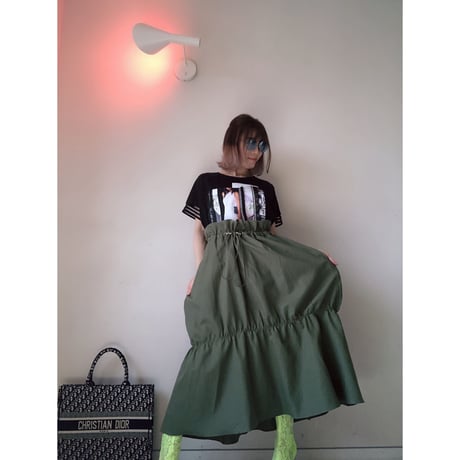 ウエスト絞りリネンワークスカート