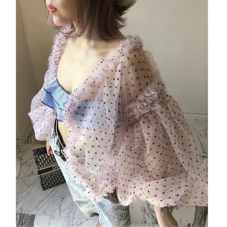 オーガンジードットフリルカーディガン