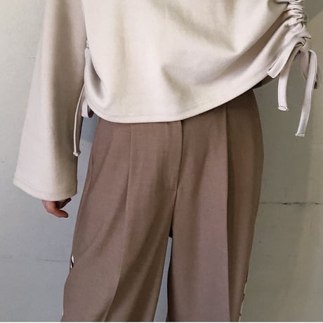 異素材スラックスワイドパンツ・ベージュ