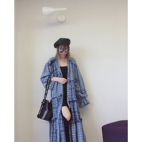 マキシ丈チェックロングシャツ