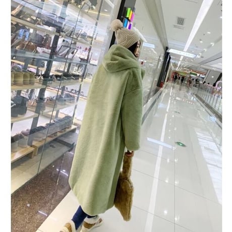 フード付きフェイクファーカラーオーバーコート
