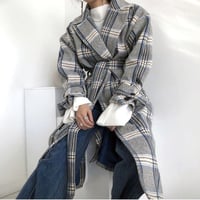 マキシ丈ウール チェックコート