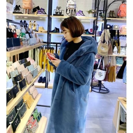 フード付きフェイクファーカラーオーバーコート