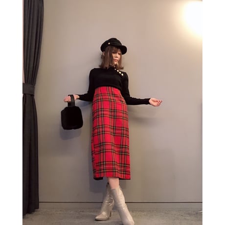タータンチェック膝丈スカート・レッド