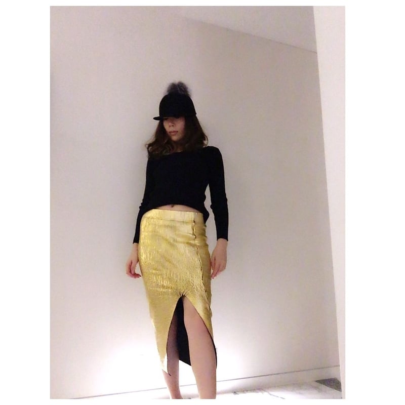 d.l.a. ゴールドプリントタイトスカート メタリックタイトスカート・ゴールド | Amira