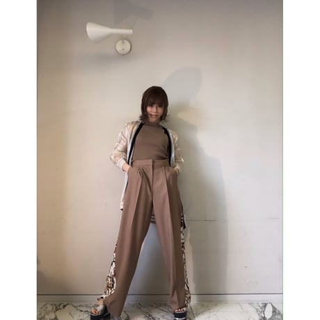 異素材スラックスワイドパンツ・ベージュ