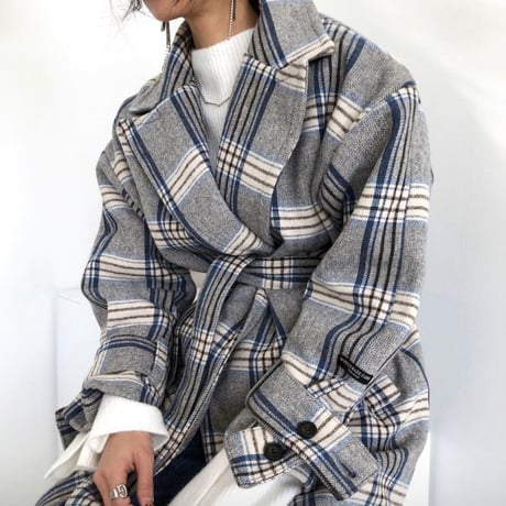マキシ丈ウール チェックコート