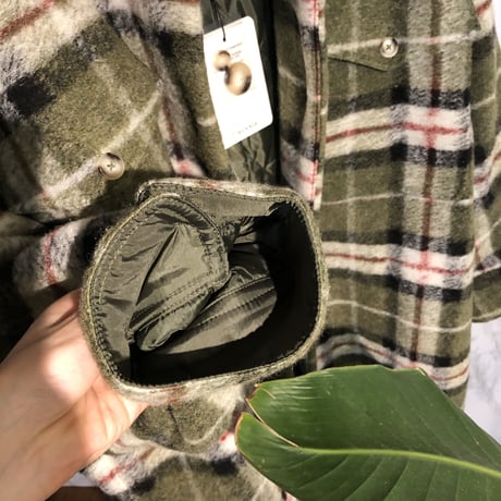 ウール チェックオーバーコート・グリーン(キルティングライナー付き)