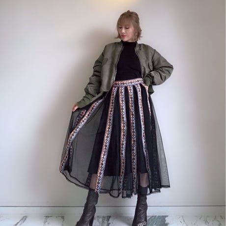 刺繍チュールロングスカート