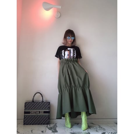 ウエスト絞りリネンワークスカート