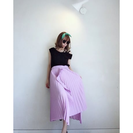 ラベンダーカラーデザインプリーツスカート