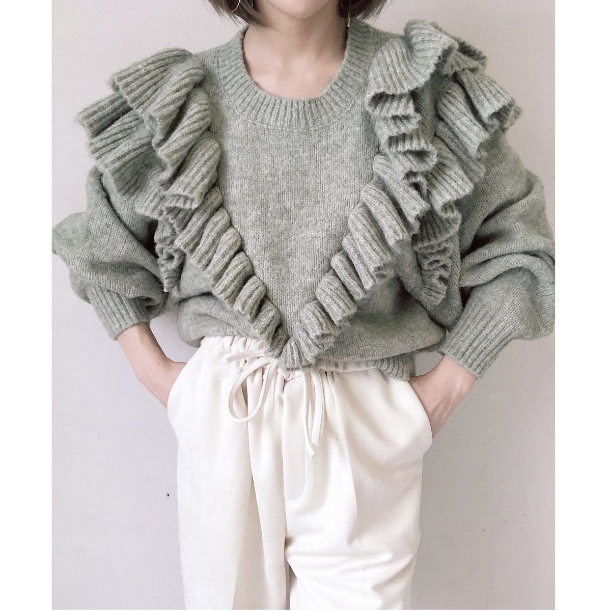 STELLA MARINA トレーナー セーター フリル ゆったり 丈長