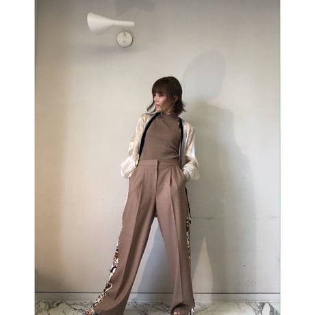 異素材スラックスワイドパンツ・ベージュ