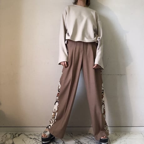 異素材スラックスワイドパンツ・ベージュ