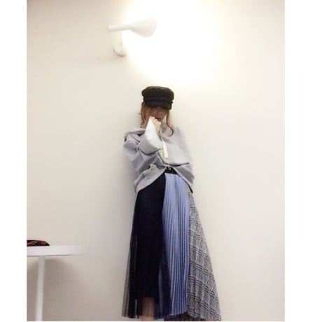 異素材プリーツロングスカート