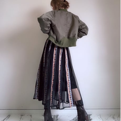 刺繍チュールロングスカート