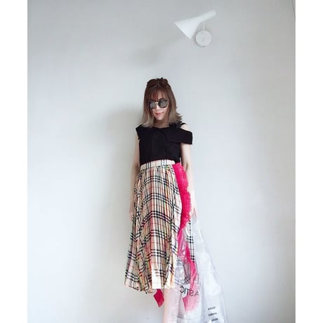 リメイク風チェックプリーツスカート・レッド