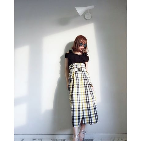 ハイウエストチェックスカート・イエロー