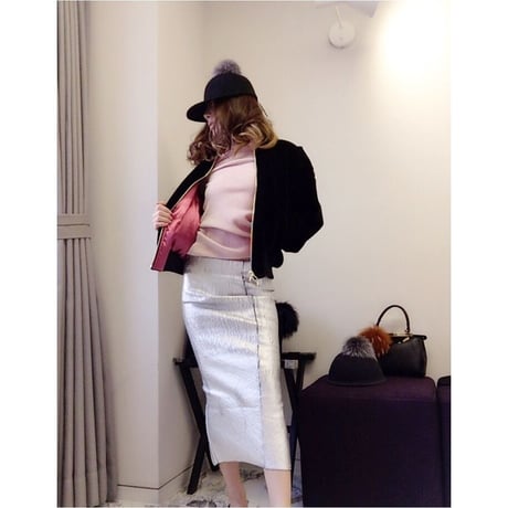 コーデュロイハイネックトップス・ピンク